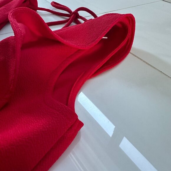 Crave Fame | Red Jumpsuit | Medium | Ruffle Plunge Neckline | Wide Leg - Picture 4 of 16